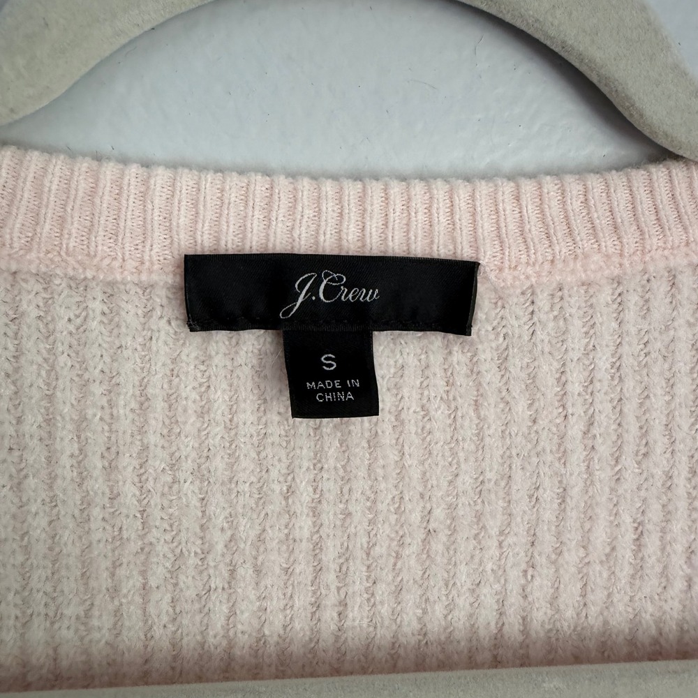 J.Crew Pink Ribbed Merino Wool Alpaca Blend Rhinestone Button Cardigan Small - Picture 2 of 6
